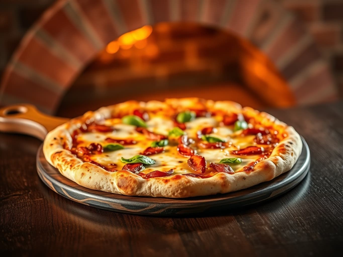 Pizza artesanal saindo do forno a lenha